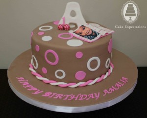 Pink and Brown 1st Birthday Cake