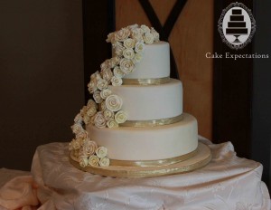 White and Gold Rose Wedding Cake