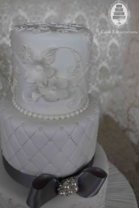 White and Silver Wedding Cake Sugar Flower Detail